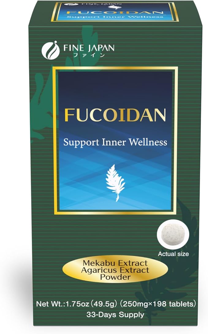 FINE JAPAN Fucoidan with Wakame Seaweed Extract & Agaricus Extract - Vegetarian kelp Supplement, 33-Day Supply (198 Capsules)