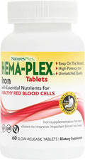 NaturesPlus Hema-Plex Iron - 60 Slow-Release Tablets - 85 mg Chelated Iron - Total Blood Health - With Vitamin C & Bioflavonoids - Non GMO, Vegetarian & Gluten Free - 60 Servings