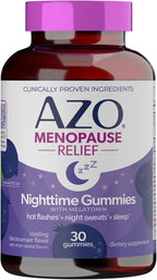 AZO® Nighttime Menopause Gummies + Melatonin to Support Restful Sleep*, Clinically Proven Ingredient for Hot Flashes and Night Sweats, Menopause Supplements for Women - 30 Gummies