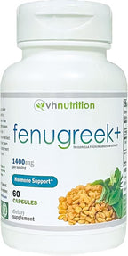 VH Nutrition Fenugreek+ | 1400mg Extra Strength Fenugreek Capsules | Hormonal Balance and Energy Support Supplement for Men & Women | 60 Gluten-Free Capsules
