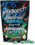 Sugar Free Creatine Monohydrate Gummies – 5g Creatine Per Serving, Sour Green Apple Flavor, Vegan, Low-Calorie, No Artificial Colors, Made in USA (120 Gummies)