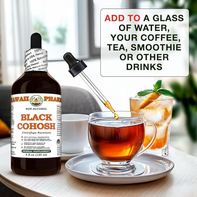 Black Cohosh (Cimicifuga Racemosa) Dry Root Glycerite, Made in Hawaii, Raw Materials, All Natural, Vegan, Lab Tested Alcohol-Free Liquid Extract - 2 fl.oz