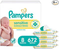 Pampers Baby Wipes, Sensitive, Water Based Wipe, Clinically Proven, Hypoallergenic, and Unscented for Babies, 672 Wipes Total (8 Flip-Top Packs) [Packaging May Vary]