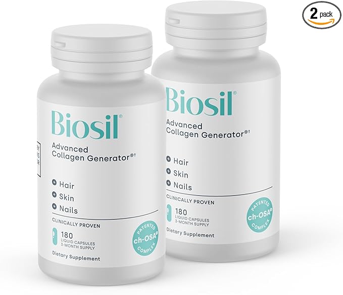 Biosil Collagen Booster Supplement - 180 Liquid Capsules, Pack of 2 - Patented ch-OSA Activator for Skin, Hair, Nails & Joints - Supports Natural Production - 180-Day Supply