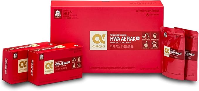 JUNG Kwan Jang Korean Red Ginseng Women's Balance Premium, HWA AE RAK JIN Natural Menopause Supplements for Women, Korean Red Ginseng Drink, Energy Boost, Enhance Circulation - 30 Pouches