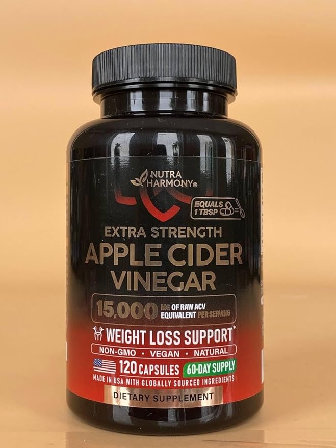 Apple Cider Vinegar Capsules - 15000 mg of Raw Apple Cider Vinegar Equivalent** - 100% Natural Pure ACV - Energy, Metabolism & Weight Loss Support - 3rd Party Lab Tested - 120 Capsules, 60-Day Supply
