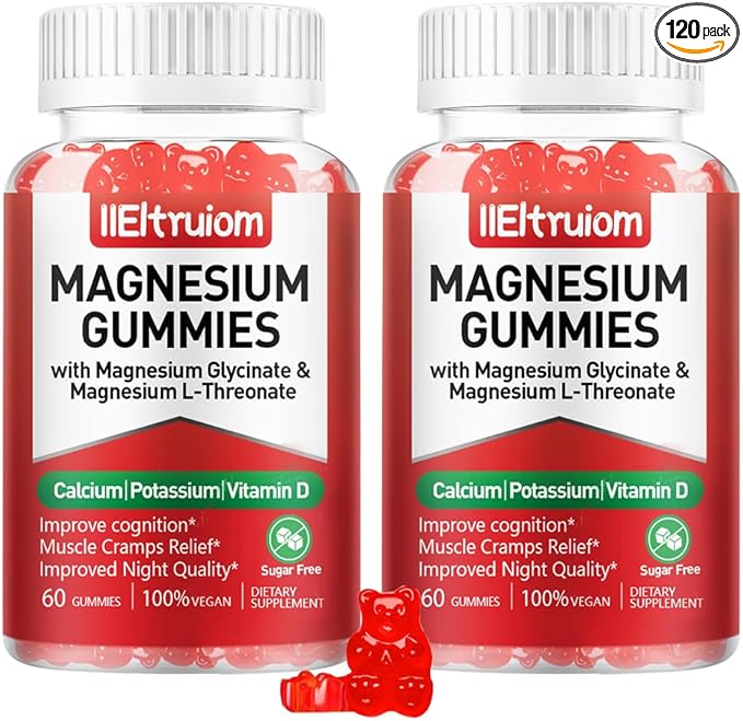Liposomal Magnesium Complex 190mg for Kids Per Serving, Magnesium Glycinate with L-Threonate, Vitamin D3, CoQ10, L-Threonate Gummies for Rest Support, Sugar/Gluten Free, 120 Count