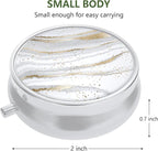 3 Pack Pill Box, Small Pill Case for Purse & Pocket, Cute Travel Medicine Organizer, Portable Medicine Container Holder to Hold Vitamins, Medication, Fish Oil & Supplement, White Marble