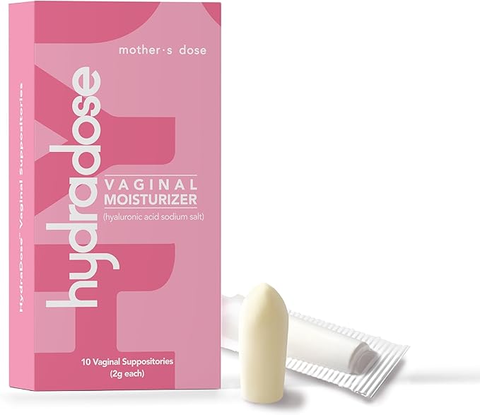 Mother's Dose Hyaluronic Acid 10mg Suppository HydraDose- Hormone Free Moisturizer for Vaginal Dryness-USA Made in an FDA Registered Facility, 1 Month Supply- 10 Inserts