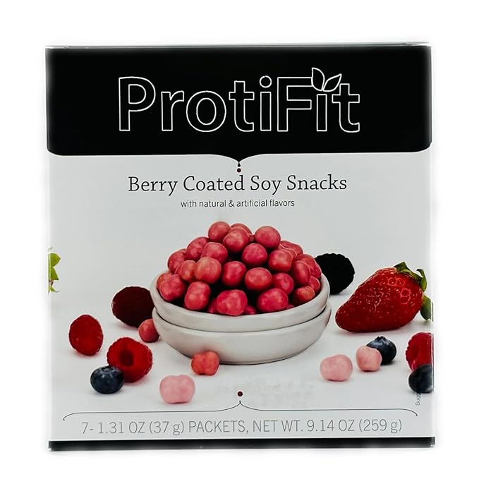 PROTIFIT - High Protein Soy Snack Puffs, 15g Protein, Low Calorie, Low Fat, Low Sugar, Low Carb, Ideal Protein Compatible, 7 Servings Per Box (Berry)