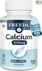 FREEDA Calcium 600 mg – Bone, Joint and Teeth Support – 600mg Pure Calcium Supplements for Women & Men – Healthy Muscle and Nerve Function – GF, Easy-to-Swallow Coated Tablets (100 Ct)