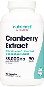 Nutricost Cranberry Extract for Women 180 Capsules for 90 Servings – with Vitamin C, Uva Ursi & Dandelion Root, Vegan, GMO-Free & Gluten-Free