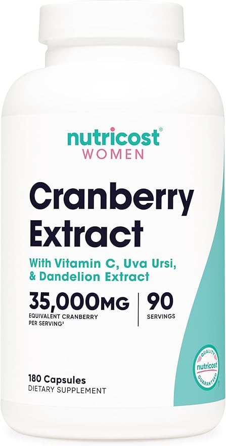 Nutricost Cranberry Extract for Women 180 Capsules for 90 Servings – with Vitamin C, Uva Ursi & Dandelion Root, Vegan, GMO-Free & Gluten-Free