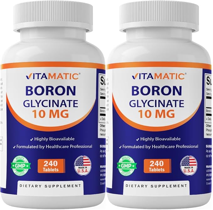 Vitamatic Chelated Boron (as Glycinate) 10mg 240 Tablets - Supports Hormone Balance, Bone Health & Connective Tissue- 2 Pack