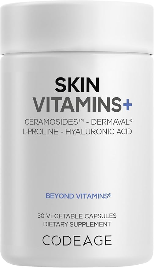 Codeage Skin Vitamins+ Supplement – Ceramosides, Dermaval, Hyaluronic Acid, Coffeeberry, Vitamin C – Skin Elasticity, Wrinkle & Moisture Support – Liposomal Delivery – Non-GMO, 30 Capsules