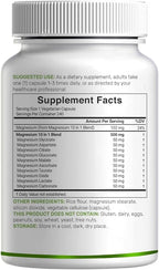 Magnesium Complex 500mg, 480 Veggie Capsules – Pack of 2 | 10-in-1 Glycinate, Citrate, Malate, Oxide, & More – 100% Chelated for Easy Absorption – Essential Mineral Supplement – Non-GMO