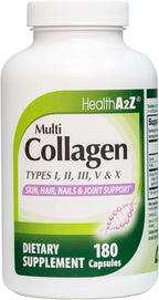 HealthA2Z Multi Collagen pills 1735mg -180 collagen capsules (60 servings) - Types I, II, III, V & X for Healthy Skin, Hair, Nails & Joint Support