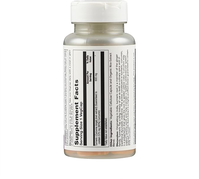 SOLARAY Turmeric Supplement 600mg - Turmeric Root with 95% Curcumin - Joint Support Supplement - Joint Health, Gallbladder and Liver Support, Non-GMO, Vegan, Gluten Free, 60-Day Guarantee, 30 Servings