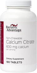 Bariatric Advantage Non Chewable Calcium Citrate 600 mg Calcium - for Bariatric Surgery Patients - Vitamin D3 - Mineral Supplements - 180 Tablets