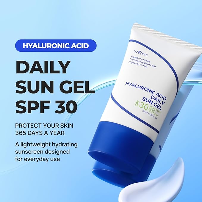 ISNTREE Hyaluronic Acid Daily Sun Gel 50ml, 1.69 fl oz, SPF 30, Korean Skincare, Moisturizing, No White Cast, Lightweight, Mild Formula, Daily SPF, Korean Sunscreen