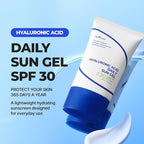 ISNTREE Hyaluronic Acid Daily Sun Gel 50ml, 1.69 fl oz, SPF 30, Korean Skincare, Moisturizing, No White Cast, Lightweight, Mild Formula, Daily SPF, Korean Sunscreen