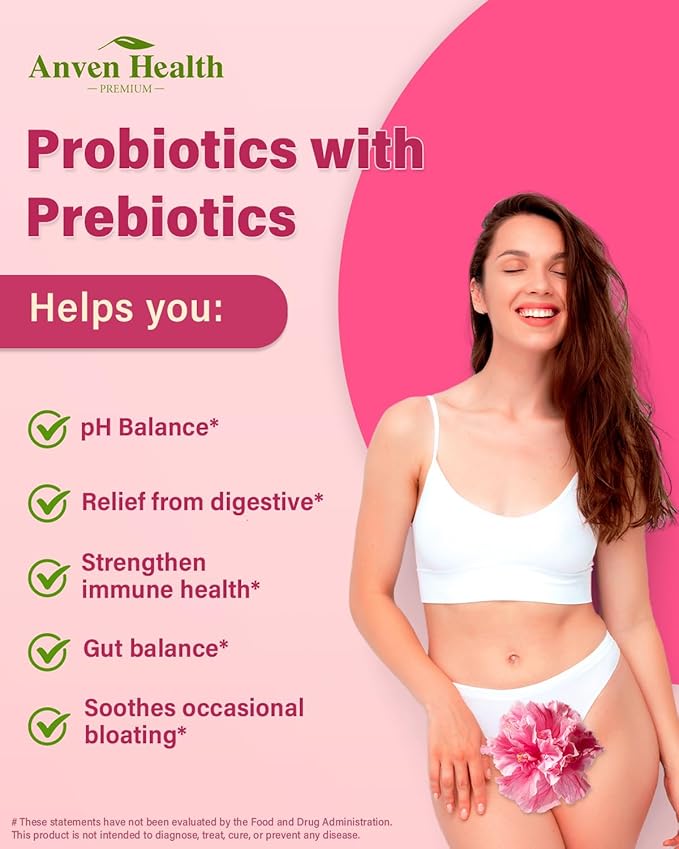 Probiotics and Organic Prebiotics for Women pH Balance & Digestion- 60 Billion CFU Vaginal Probiotics with Cranberry D-Mannose, Vegan & Non-GMO for Urinary Tract & Immune | 90 Caps