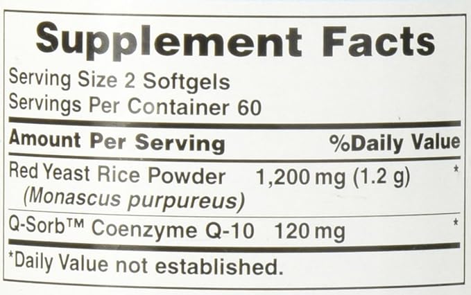 Puritan's Pride Q-Sorb™ Coenzyme CoQ10 Dietary Supplement for Heart Health, Oral Gum Health & Healthy Aging Support, Plus Red Yeast Rice for Improved Digestion, 120 Rapid Release Softgels,(Pack of 2)