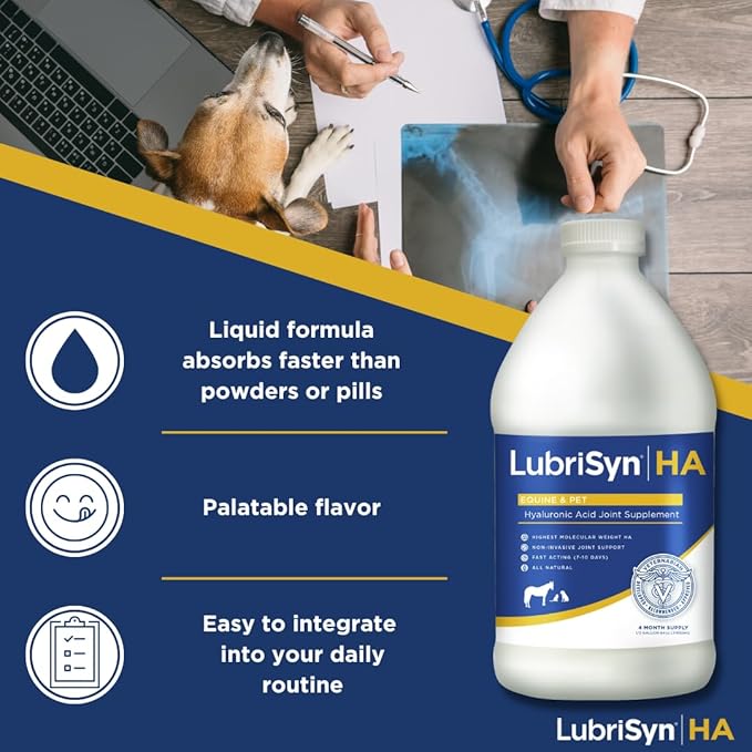 LubriSynHA Hyaluronic Acid Hip & Joint Care Supplement for Dogs, Cats & Horses – Liquid Oral HA for Pets – Joint Support Supplement Promotes Mobility, Flexibility, Cartilage Health & Comfort – 64oz