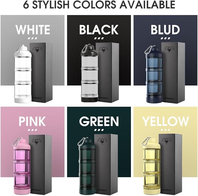 BYLWORKOUT 3-Layer Protein Powder Travel Container with Funnel and Keychain | Portable Food Storage Organizer for Gym, Fitness, Kitchen, Camping, Hiking, and Travel (Ink Blue)