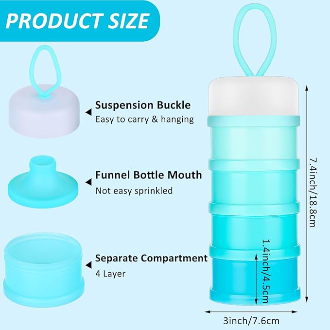 Tobeelec 2 Pcs Protein Powder Container, 4 Stackable Leakproof Protein Powder Dispenser, Portable Keychain Protein Powder Container for Workout, Fitness, Travel (Pink, Blue)
