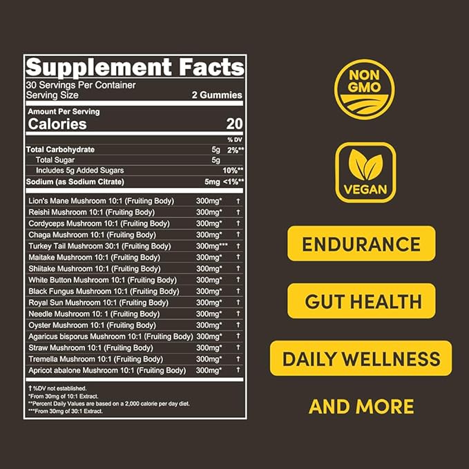 16 in 1 Blend Mushrooms Gummies for Adults - Lion's Mane Mushroom Supplement, Focus Gummies with Lions Mane, Lion's Mane for Adults, Natural Mushroom Supplement for Cognitive Support & Clarity