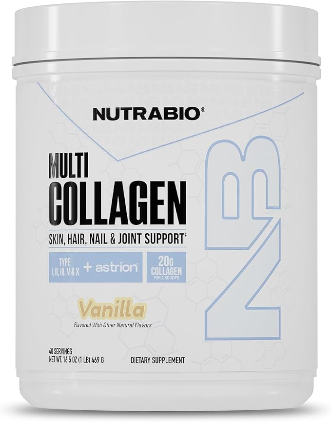 NutraBio Multi Collagen Powder- Hydrolyzed Collagen Peptides for Glowing Hair & Skin- Grass-Fed- Collagen Powder for Women and Men- 45 Servings- Vanilla