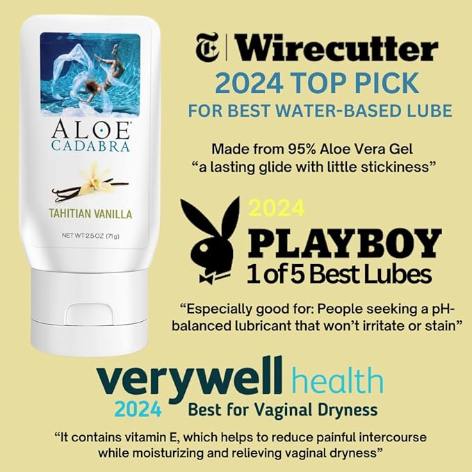 Aloe Cadabra Flavored Personal Lubricant and Vaginal Moisturizer, Organic Edible Aloe Lube for Men, Women and Couples, Non-Staining, pH Balanced, Toy Compatible (Tahitian Vanilla, 2.5 Ounces, 2 Pack)