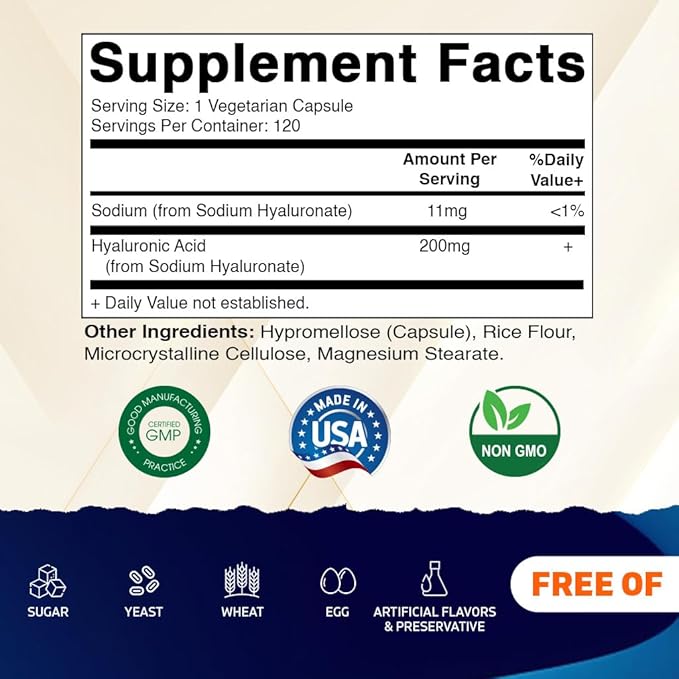 Vitamatic 2 Pack Hyaluronic Acid Supplements 200mg - Supports Healthy Connective Tissue and Joints - Promote Youthful Healthy Skin - Total 240 Capsules