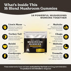 16 in 1 Blend Mushrooms Gummies for Adults - Lion's Mane Mushroom Supplement, Focus Gummies with Lions Mane, Lion's Mane for Adults, Natural Mushroom Supplement for Cognitive Support & Clarity
