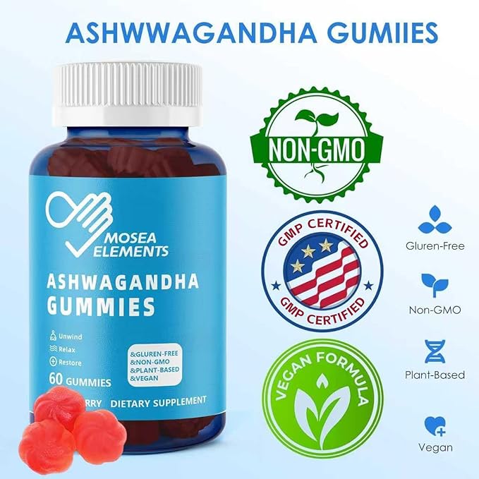2 Pack Ashwagandha Gummies & Vitamin D for Men & Women - Relax & Restore, Ashwa Root Extract Supplement Gummy, 120 Mixed Berry Flavored Gummies