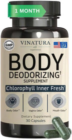 VINATURA Body Deodorizing Supplement for Women - Magic Chlorophyll Pills for Body Odor Eliminator, it Works for Her Internal Deodorant, 30 Capsules