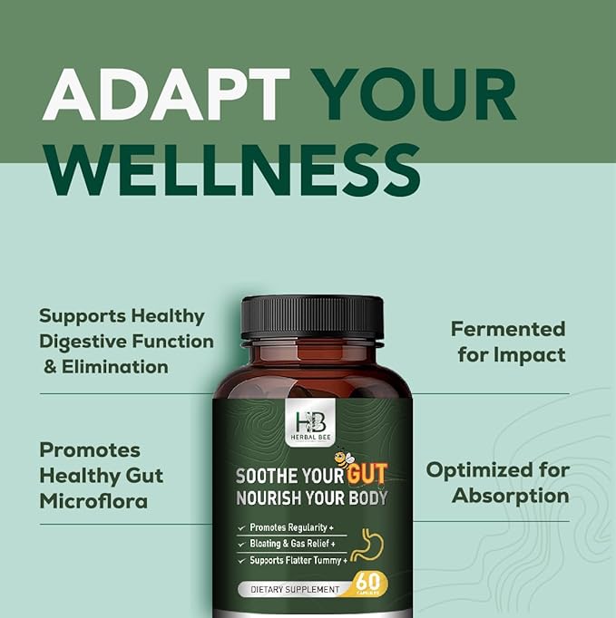 Rigma Herbal BEE Gut Health - Gas and Bloating Relief, Constipation, Leaky Gut Repair - Gut Cleanse & Restore Digestion - Promote Regularity, Colon Cleanser, 60 Capsules