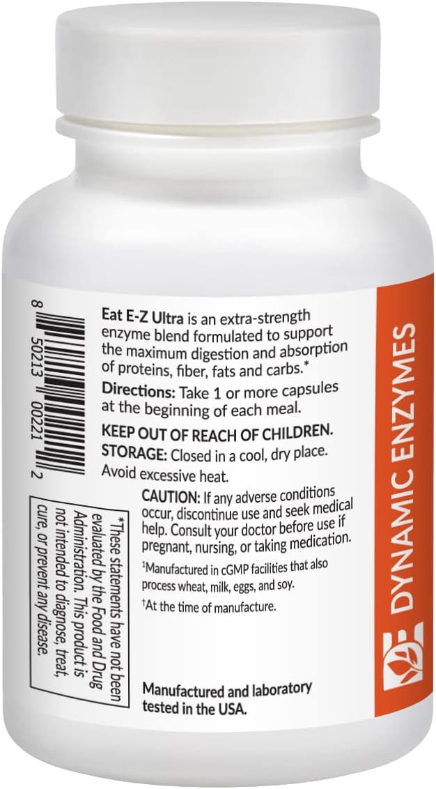 Eat E-Z Ultra Advanced Digestive Enzyme Supplement – Broad-Spectrum Multi-Enzyme Formula for Heavier & Harder-to-Digest Meals – Supports Occasional Bloating, Gas & Indigestion – 45 Vegetarian Capsules