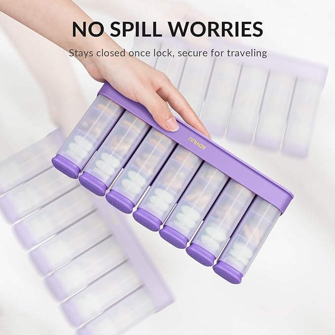 KOVIUU Weekly Pill Organizer 3X a Day, Detachable Pill Box 7 Day, Large 3 Times Daily Pill Case, Travel Pill Container Holder, Week Medication Dispenser Pillbox for Vitamin Supplement Medicine, Purple