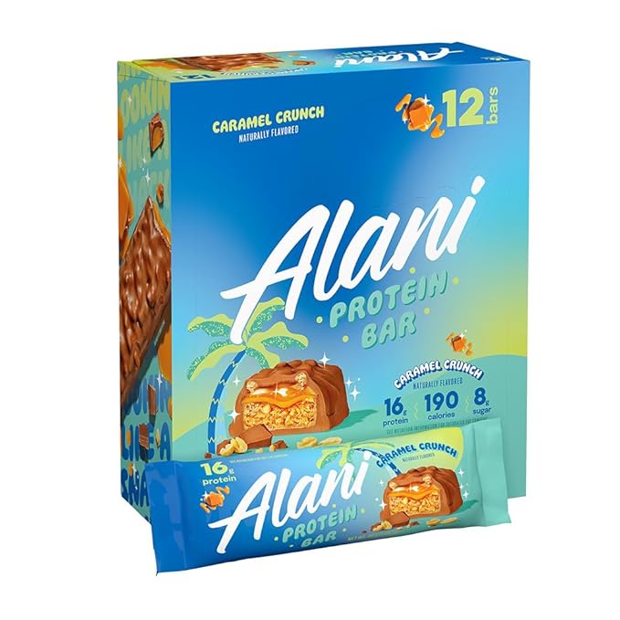 Alani Nu Protein Bars CARAMEL CRUNCH | High Protein Gluten-Free Bars | 16g Protein | Low-Sugar (7G) Low-Carb Healthy Snacks | 12 Individually Wrapped Bars