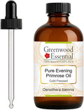Greenwood Essential Pure Evening Primrose Oil (Oenothera biennis) with Glass Dropper Cold Pressed 120ml (4 oz)