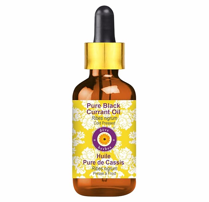 Deve Herbes Pure Black Currant Oil (Ribes nigrum) with Glass Dropper Natural Therapeutic Grade Cold Pressed 50ml (1.69 oz)