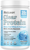 Fit & Lean Clear Protein Powder with Whey Isolate Protein and Collagen, Grass Fed, Muscle Recovery, Skin, Joints, GLP-1 Support, 0g Sugar, Blue Raspberry, 20 Servings