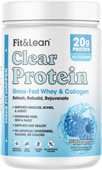 Fit & Lean Clear Protein Powder with Whey Isolate Protein and Collagen, Grass Fed, Muscle Recovery, Skin, Joints, GLP-1 Support, 0g Sugar, Blue Raspberry, 20 Servings