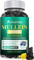 1 Pack 3000MG Organic Mullein Gummies for Lung, Mullein Leaf Extract for Lungs - Quercetin, Bromelain for Respiration，Immune and Digestive Support, 60 Count Blueberry Gummys