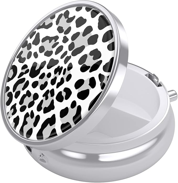 Nipichsha Pill Box, Small Pill Case for Purse & Pocket, Cute Travel Medicine Organizer, Portable Medicine Container Holder to Hold Vitamins, Medication, Fish Oil & Supplement, White Leopard