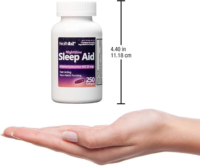 HealthA2Z Sleep Aid, Diphenhydramine HCl 25mg Softgels, Supports Deeper, Restful Sleeping, Non Habit-Forming (250 Softgels)