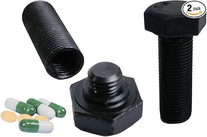 2PCS Unique Pill Box, Disguised Small Pillboxes Metal Pill Boxes Screw Capsule Organizer Twist Top Cartridge Cute Pill Organizer Home Use Outdoor Travel Work Use Supplement Organizer (Black)