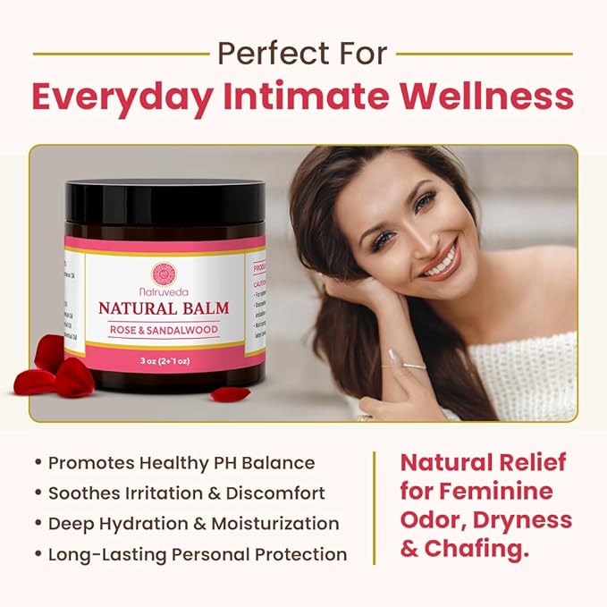 Vulva Balm for Women – Rose & Sandalwood | USA-Based Seller | Feminine Moisturizer & Intimate Care Balm | Soothes Dryness, Itching, Chafing & Odor | External Hydration Cream – 3 oz